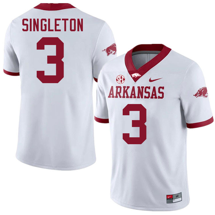 Malachi Singleton Arkansas Jersey,Arkansas Razorbacks #3 Malachi Singleton Jersey Youth-White